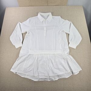 Fisoew White Sweatshirt Dress Long Sleeve Collared Pullover Peplum Hem Small